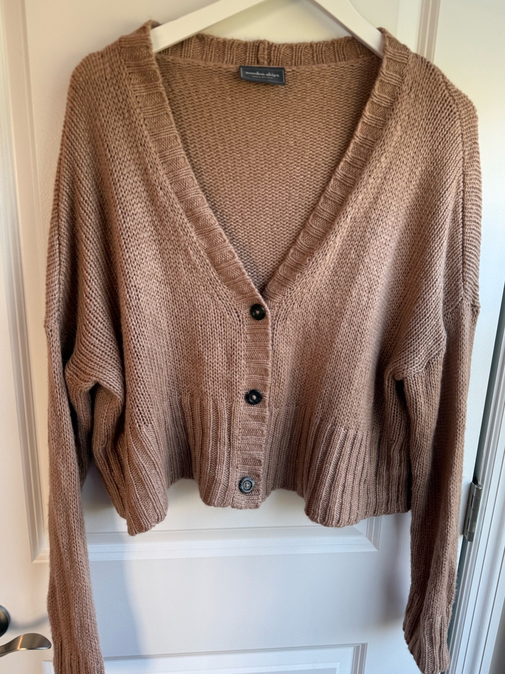 Wooden Ships Paola Buendia Wool Blend Cropped Boxy Cardigan Neutral Casual M/L